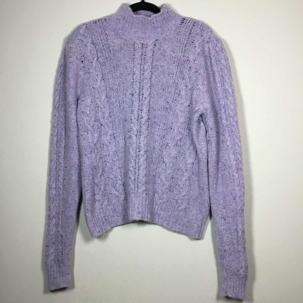 Sunday Two Purple Wool Blend Chunky‎ Cable Knit Sweater M Autumn Fall Casual